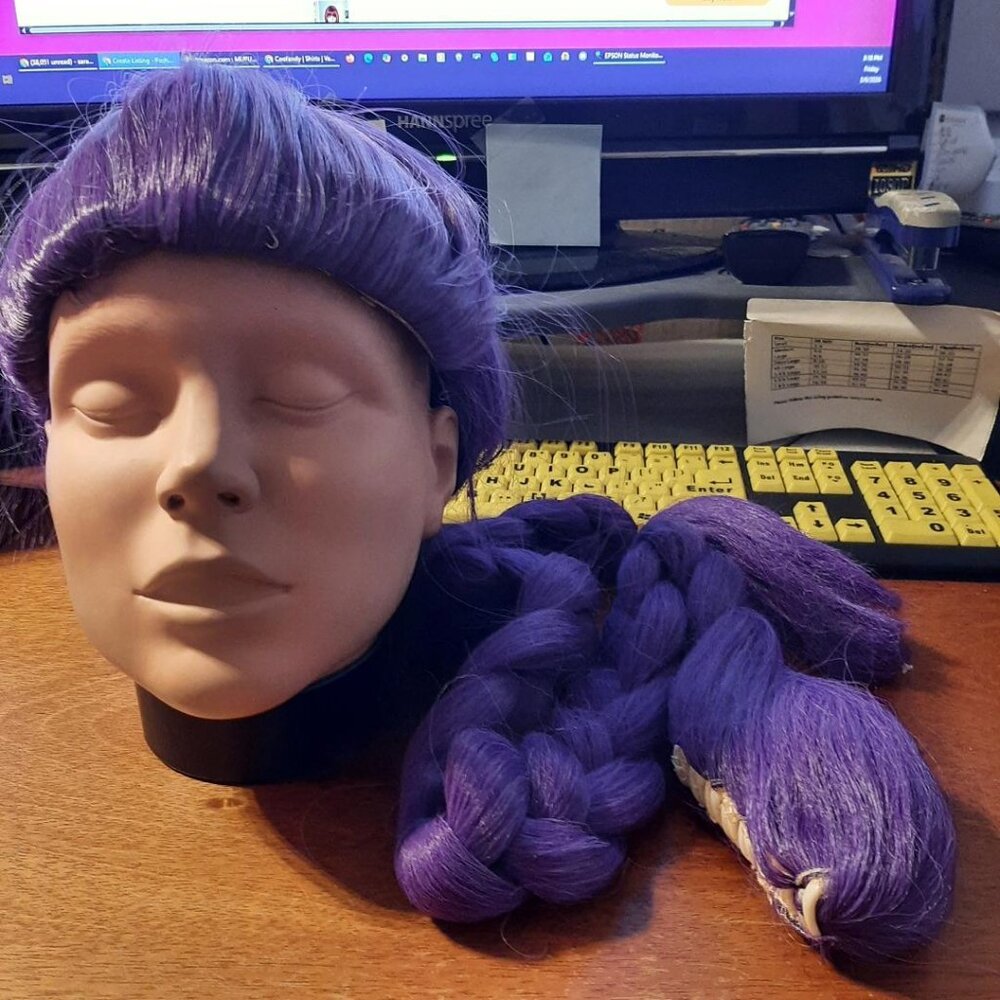 NEW TAG ! Mupul Short Straight Hair Wig & Long Braided Wig 36x2 Set Purple